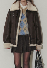 Loose Fit Vegan Shearling Jacket Brown