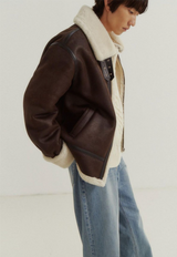 Loose Fit Vegan Shearling Jacket Brown