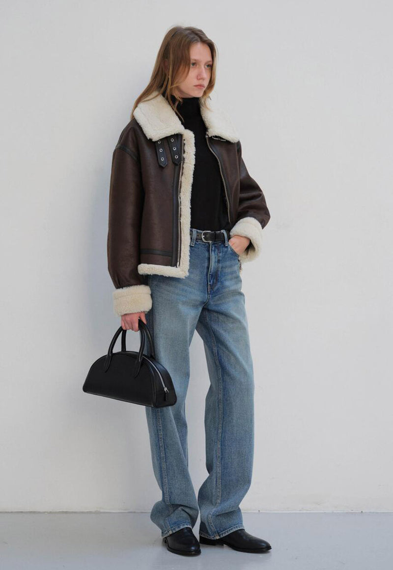 Loose Fit Vegan Shearling Jacket Brown