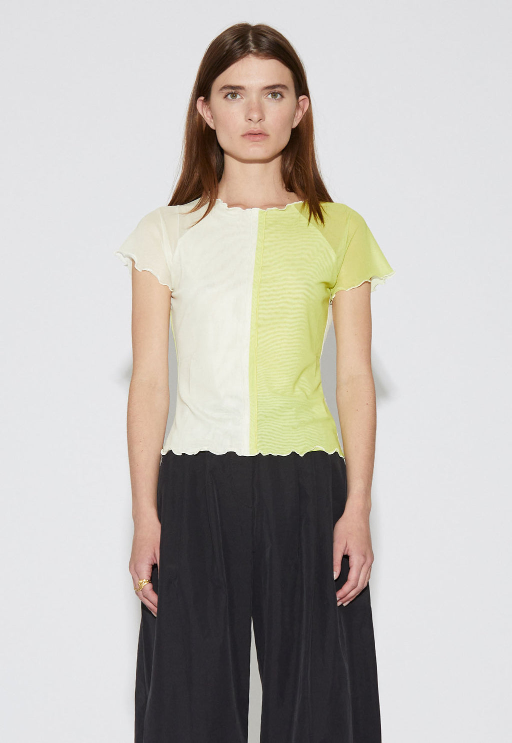 【Raucohouse】Ithea snap mesh tee Unisex Mesh T-shirt with reflective rainbow inscription