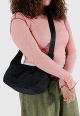 Medium Nylon Crescent Bag Black
