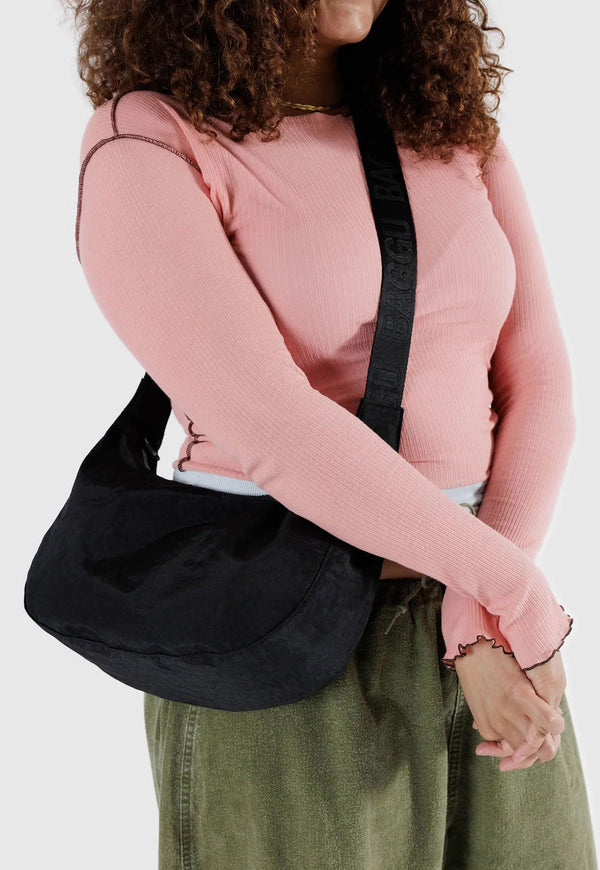 Medium Nylon Crescent Bag Black