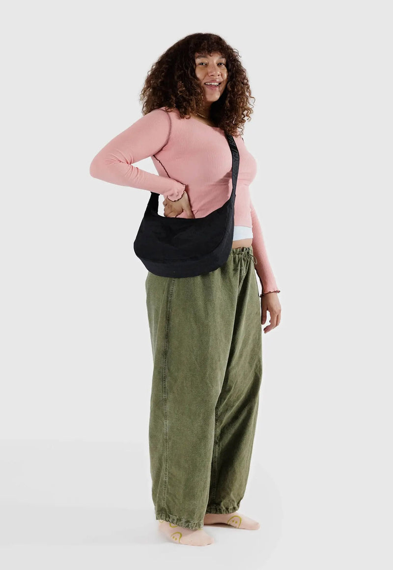 Medium Nylon Crescent Bag Black