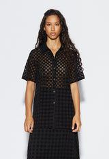 Harmony Checkered Mesh Button Down Black