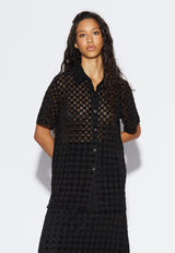 Harmony Checkered Mesh Button Down Black