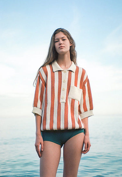 Striped Polo Knit Orange/Cream