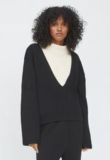 Cotton V-neck Pullover Black
