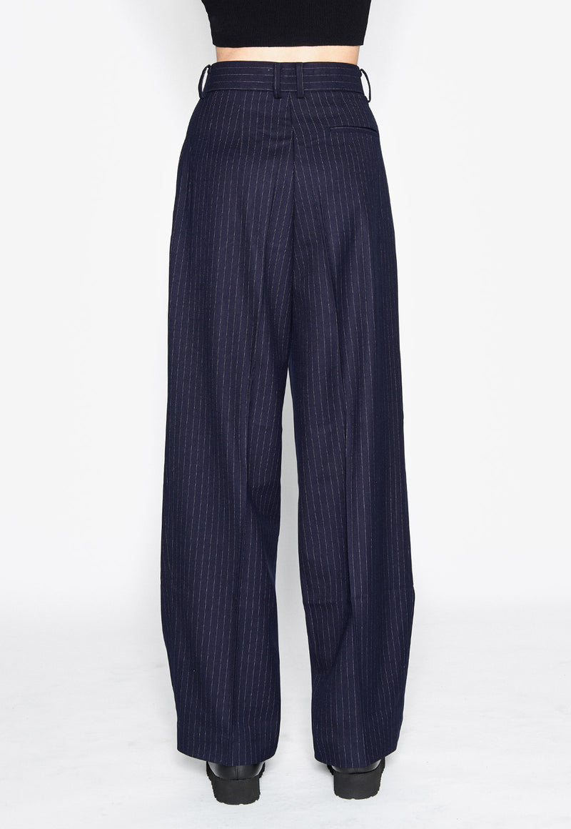 Tansy Pleated Trousers - Navy Pinstripe – The Frankie Shop