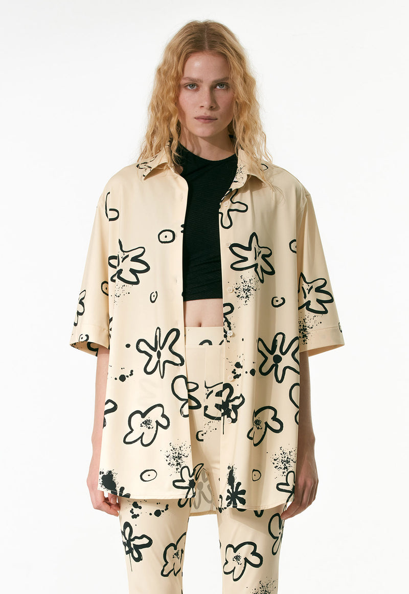 Flower Print Oversized Shirt Yellow