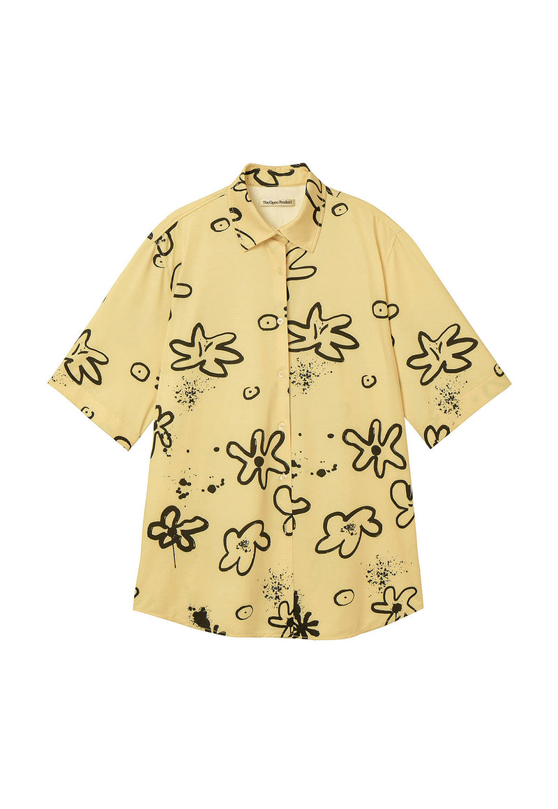 Flower Print Oversized Shirt Yellow