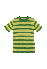 Stripe Half Sleeve Knit Top Green