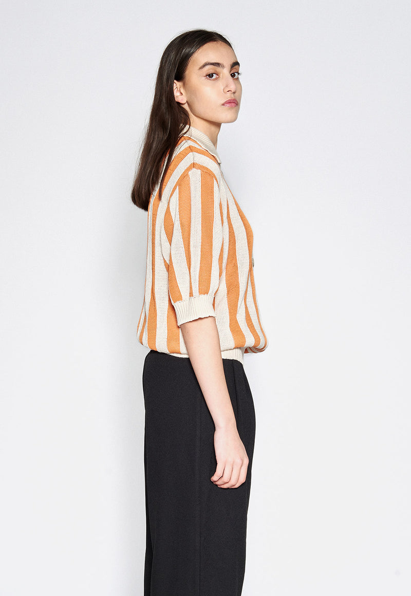 Striped Polo Knit Orange/Cream